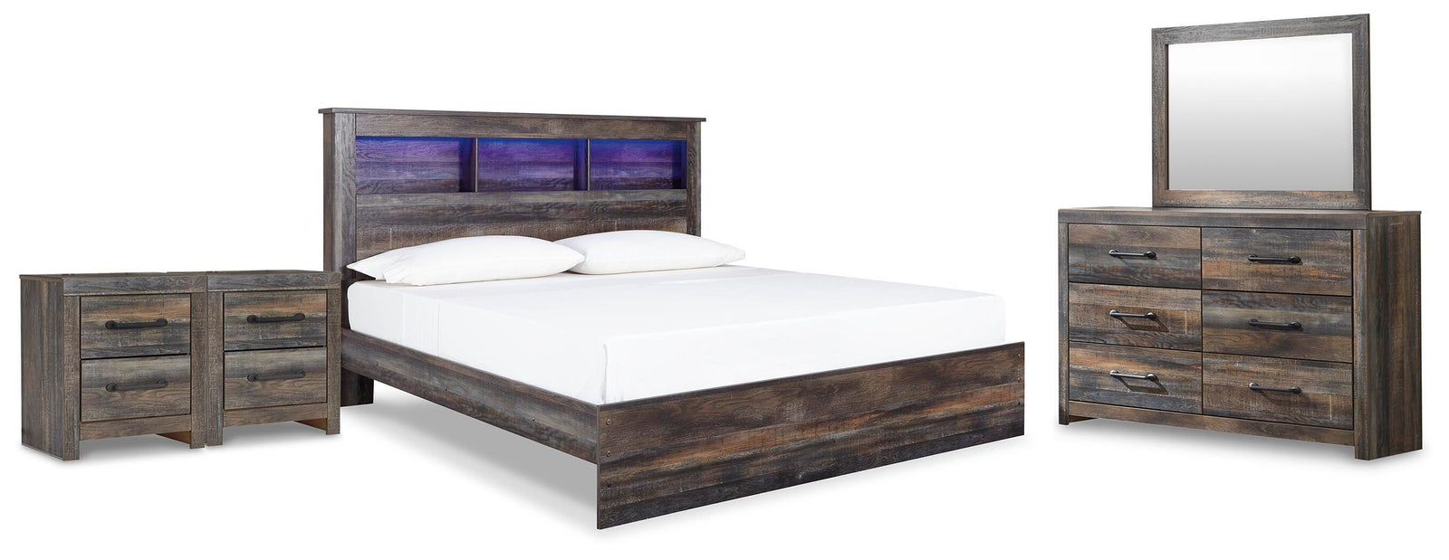 Drystan Panel Bed, Dresser, Mirror and 2 Nightstands (B211-SI) - Image 2