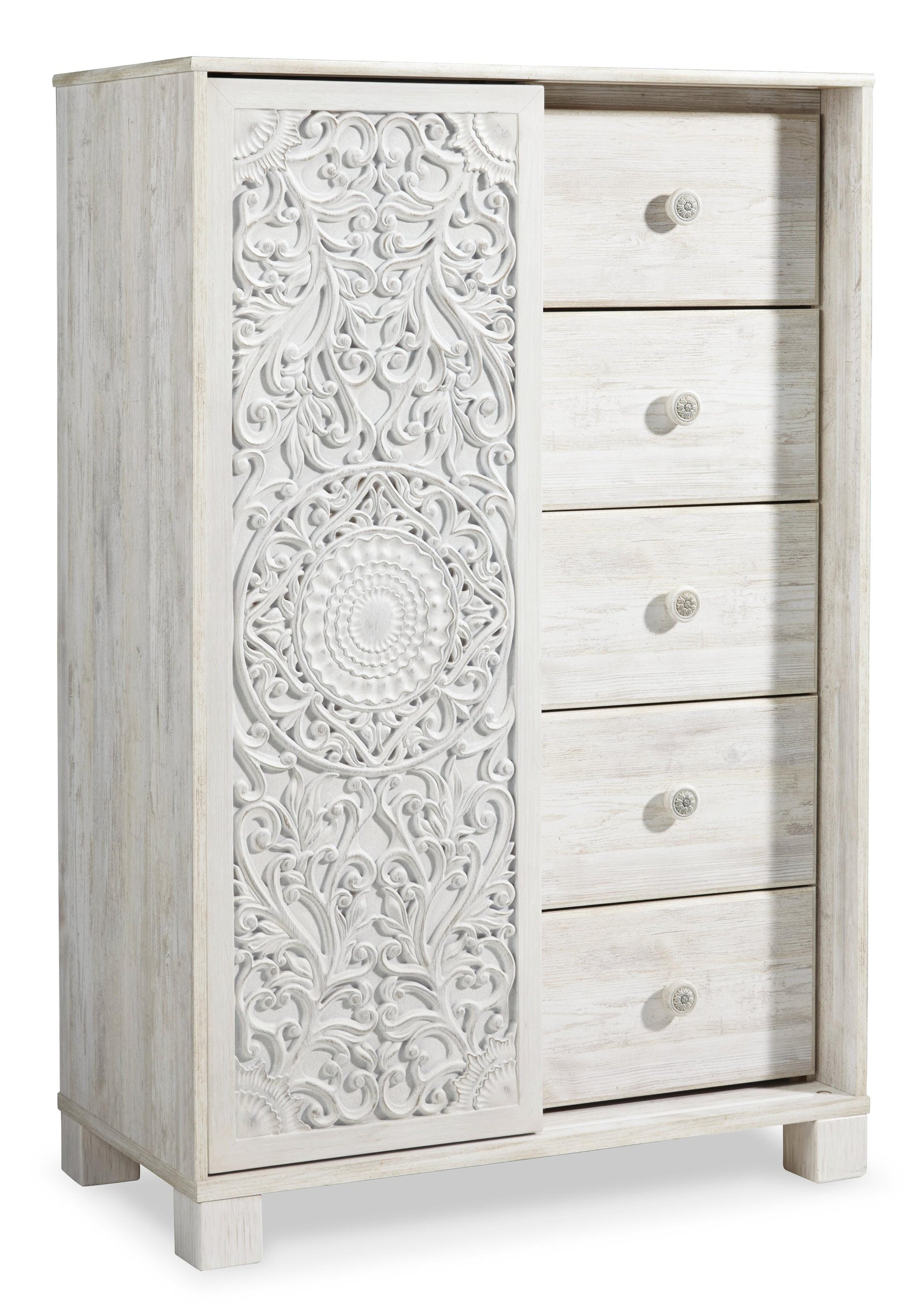 Paxberry Panel Bed, Dresser, Mirror and Chest - Whitewash (B181-SI) - Image 4