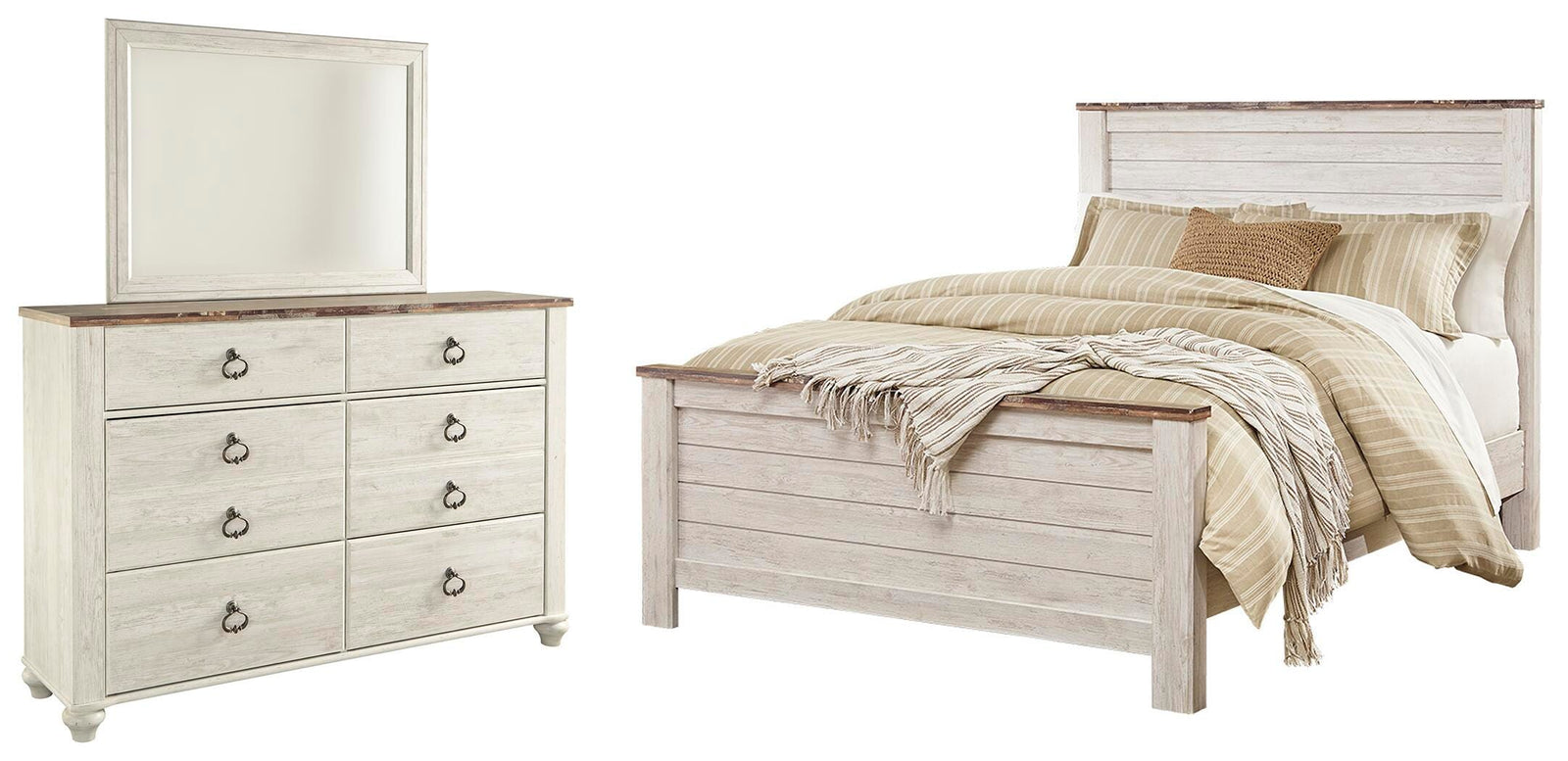 Willowton Panel Bed, Dresser and Mirror (B267-SI)