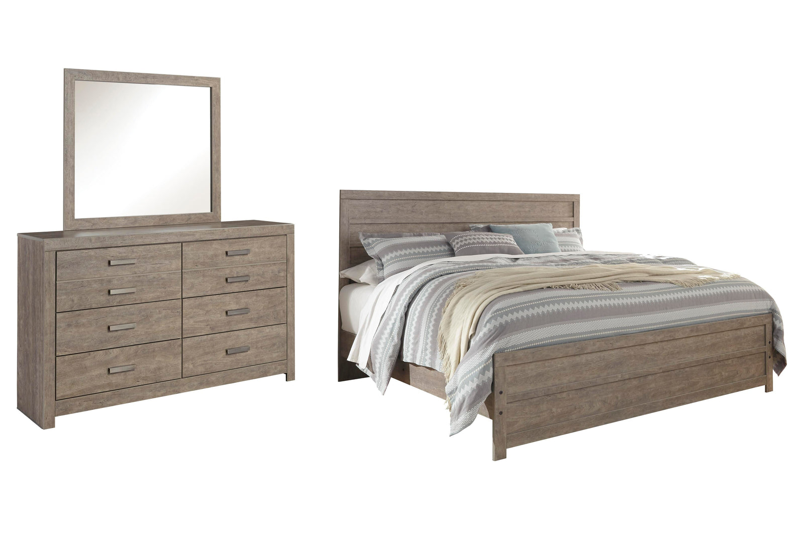 Culverbach Panel Bed, Dresser and Mirror - Gray (B070-SI)