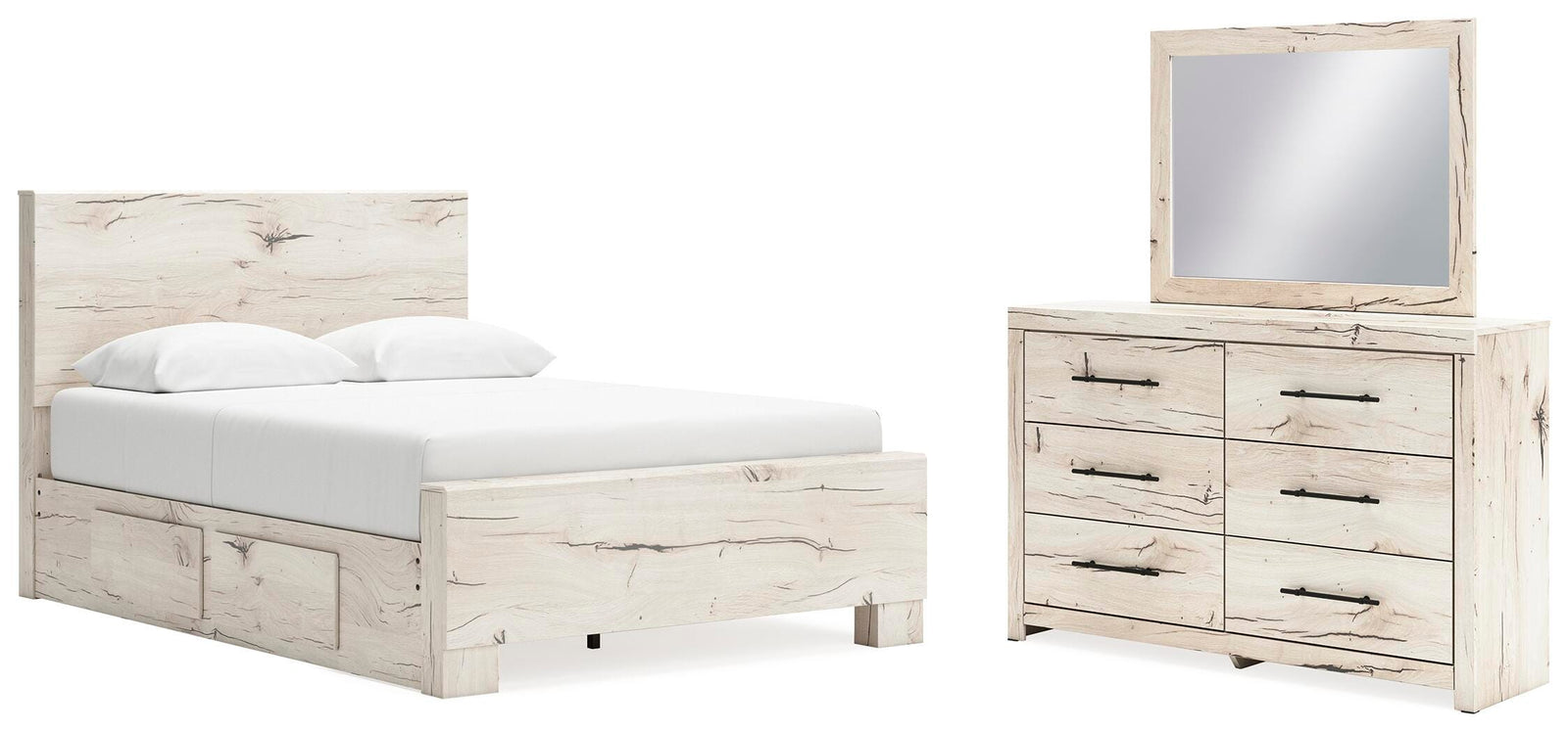Lawroy Panel Bed with Storage, Dresser and Mirror - Light Natural (B2310-SI)