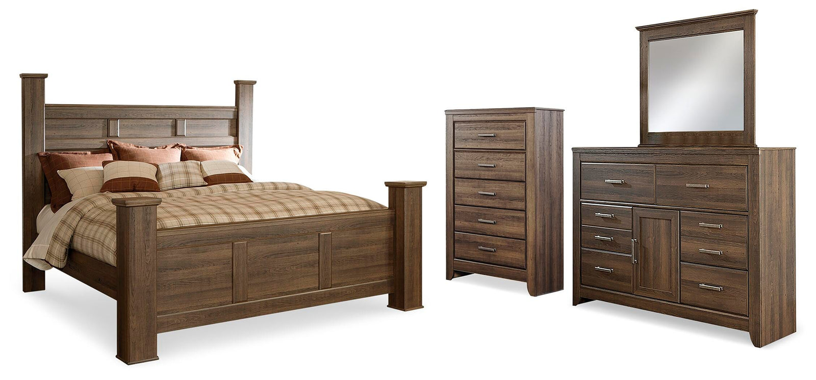 Juararo Poster Bed, Dresser, Mirror and Chest - Dark Brown (B251-SI)