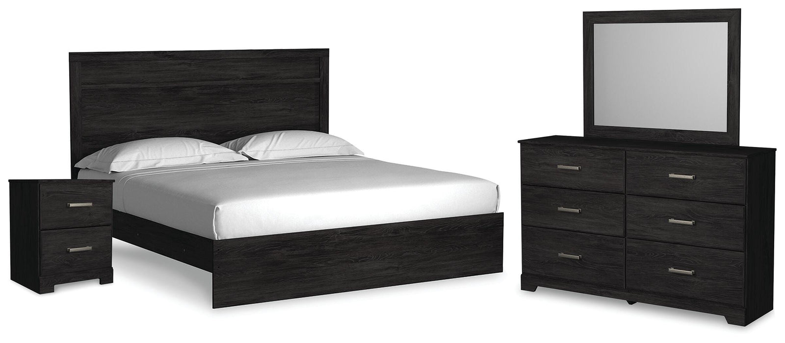 Belachime Panel Bed, Dresser, Mirror, and Nightstand - Charcoal (B2589-SI)