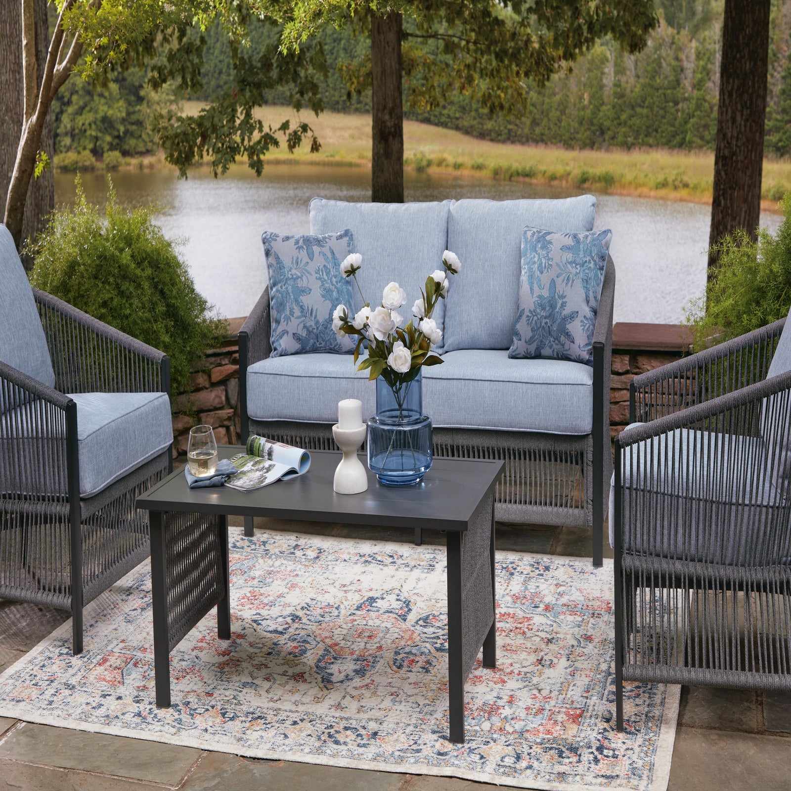 Bridges Beach Outdoor Love/Chairs/Table Set (Set of 4) (PCP391-SI) - Image 9