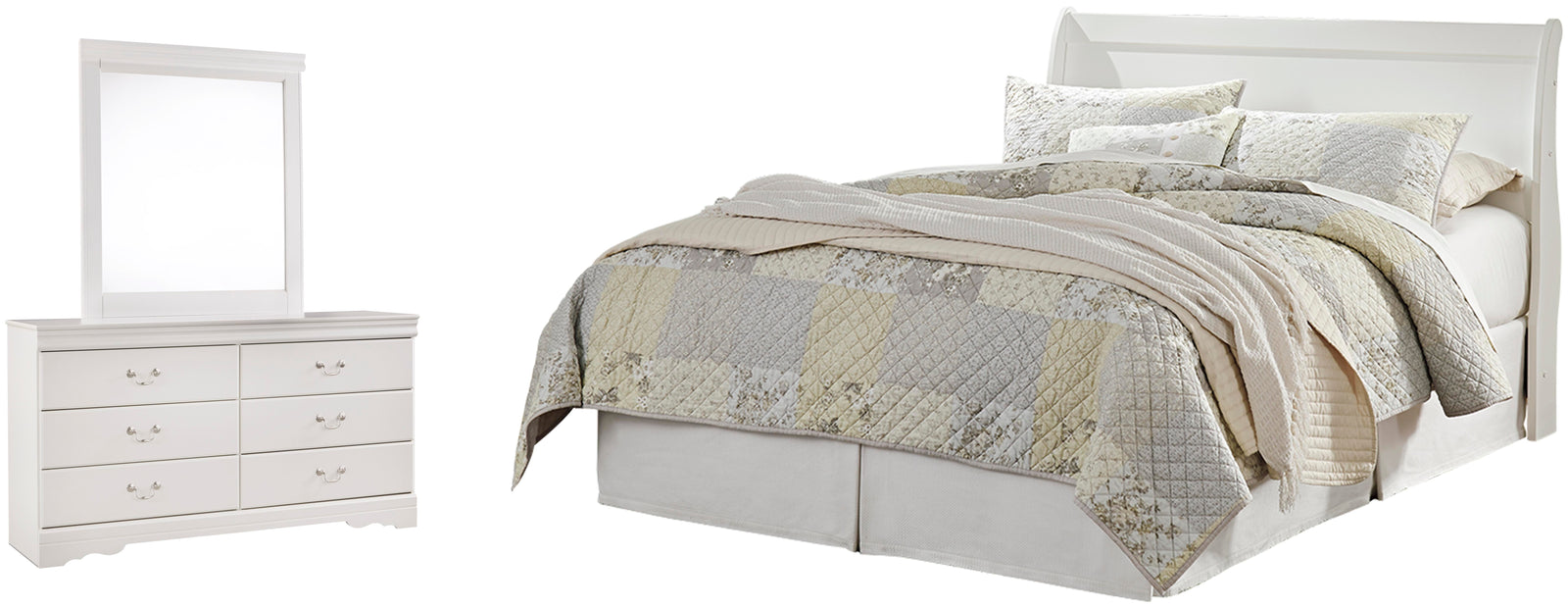 Anarasia Sleigh Headboard, Dresser and Mirror - White (B129-SI)
