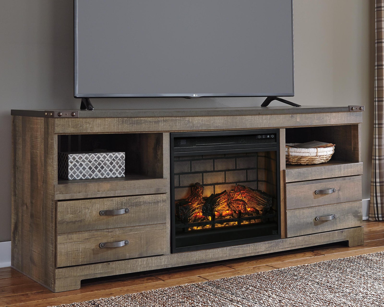 Trinell 63 TV Stand with Electric Fireplace (W446-SI) - Image 2