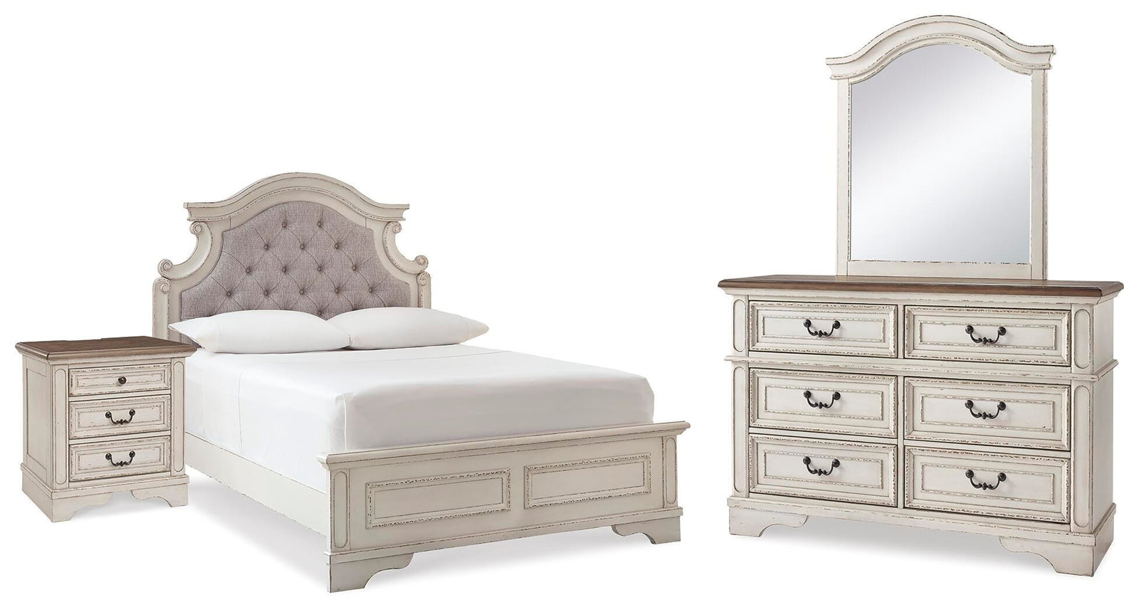 Realyn Panel Bed, Dresser, Mirror and Nightstand - Two-tone (B743-SI)
