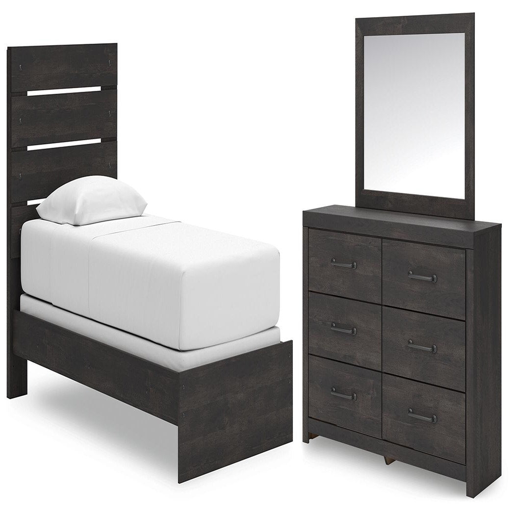 Hollivern Twin Panel Bed, Dresser and Mirror (PCB2108-SI)