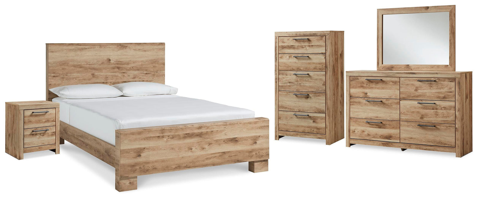 Hyanna Panel Bed, Dresser, Mirror, Chest and Nightstand - Tan Brown (B1050-SI)