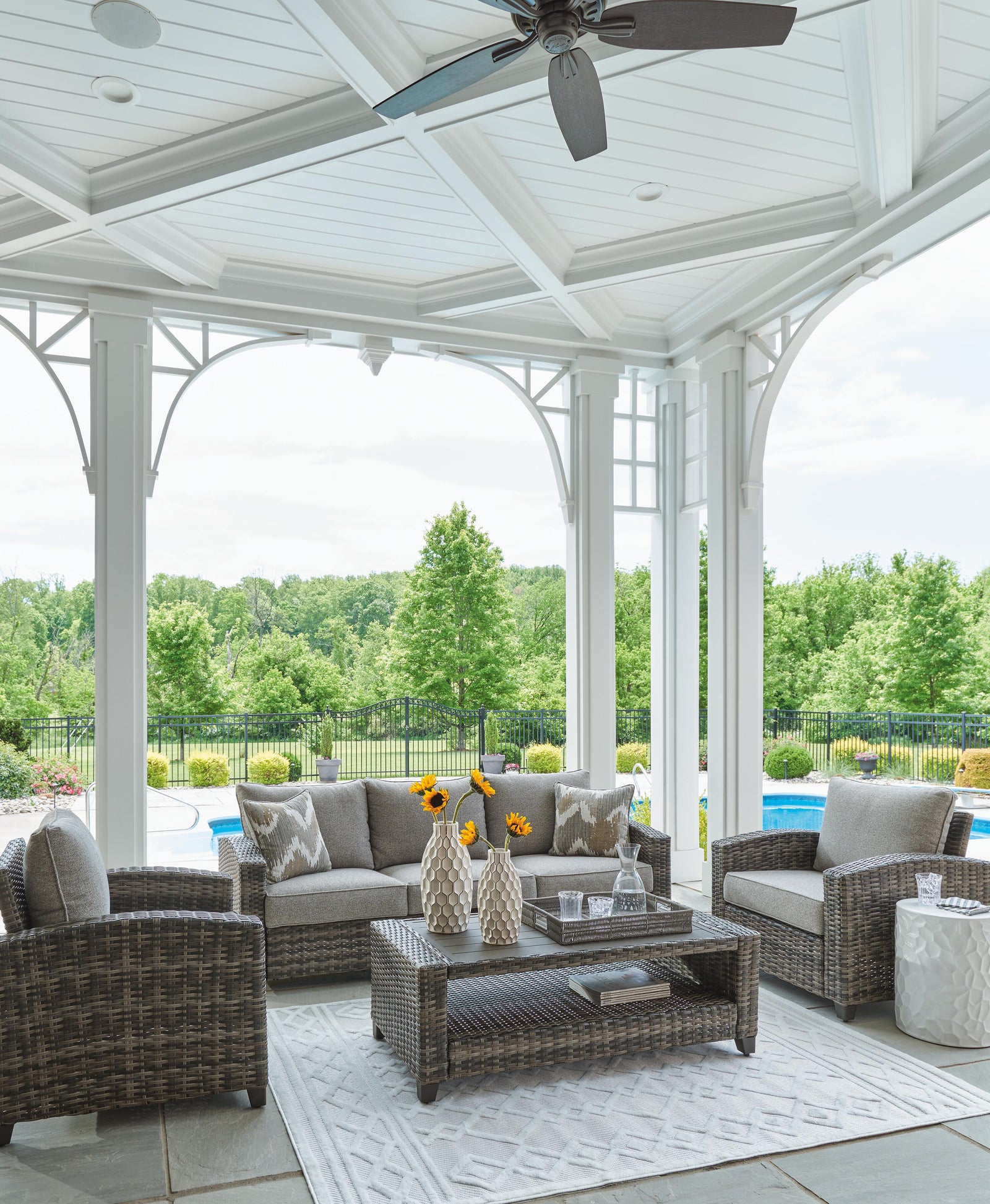 Oasis Court Outdoor Sofa/Chairs/Table Set (Set of 4) (P335-SI) - Image 6