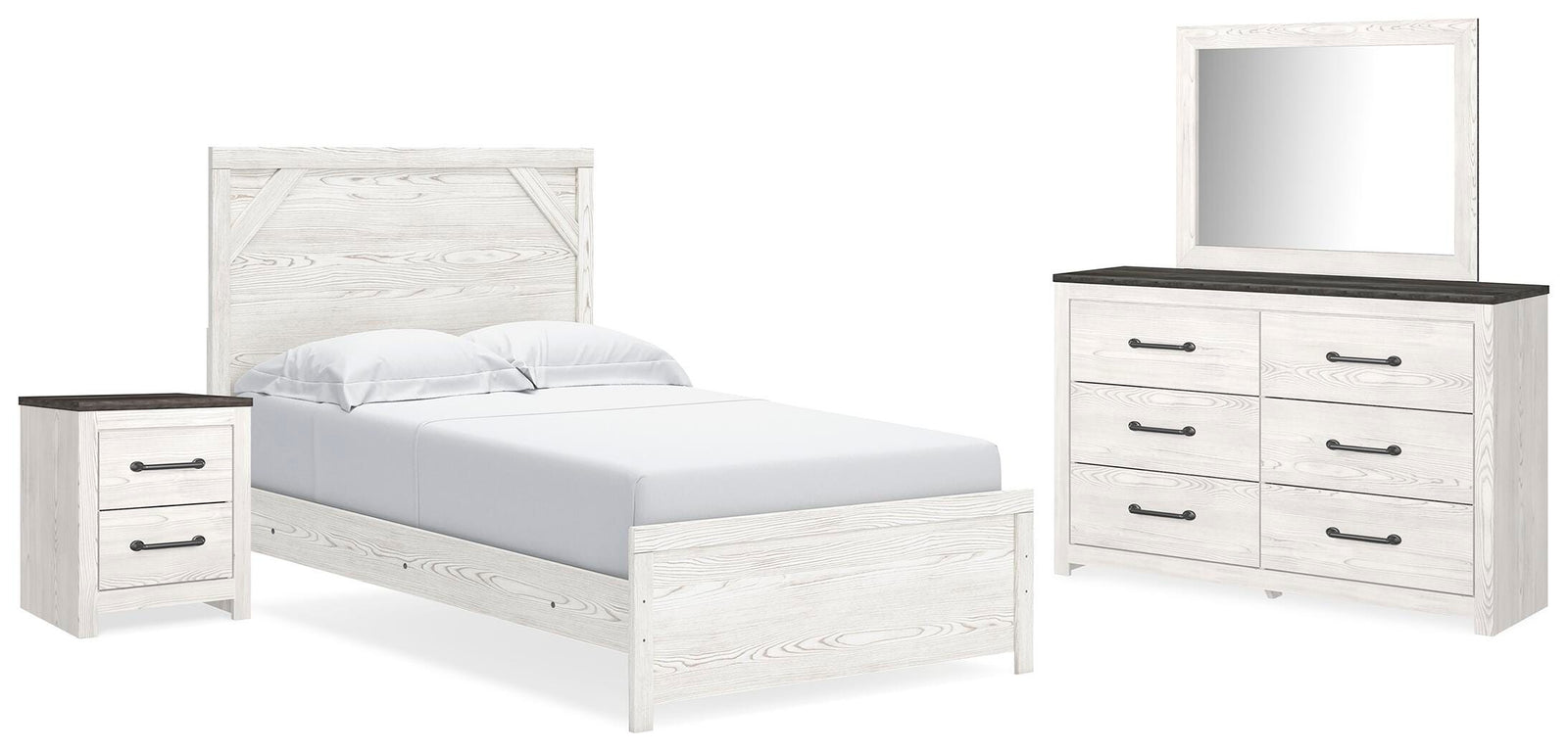 Gerridan Panel Bed, Dresser, Mirror and Nightstand - White/Gray (B1190-SI)