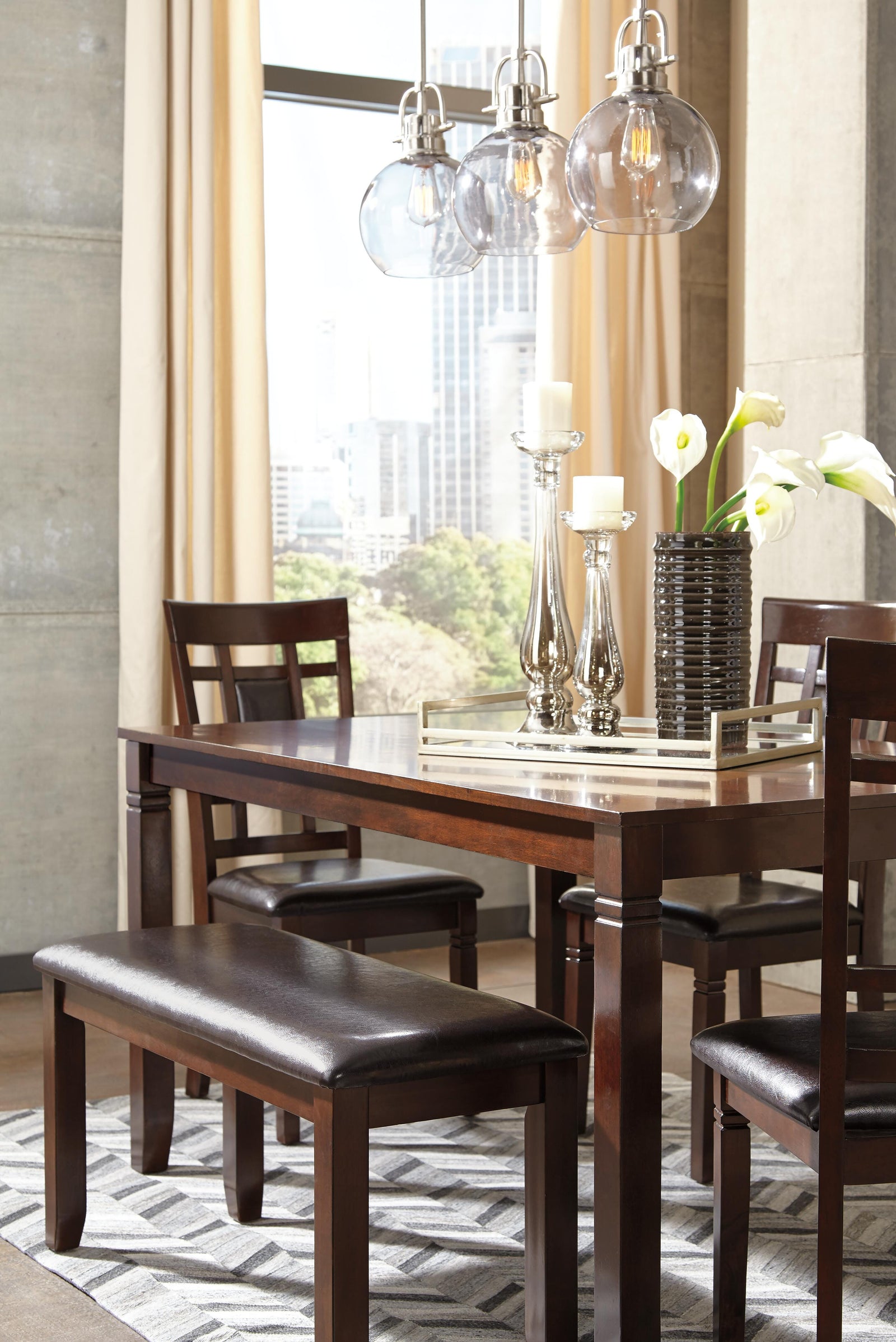 Bennox Dining Table and Chairs with Bench (Set of 6) (D384-SI) - Image 3