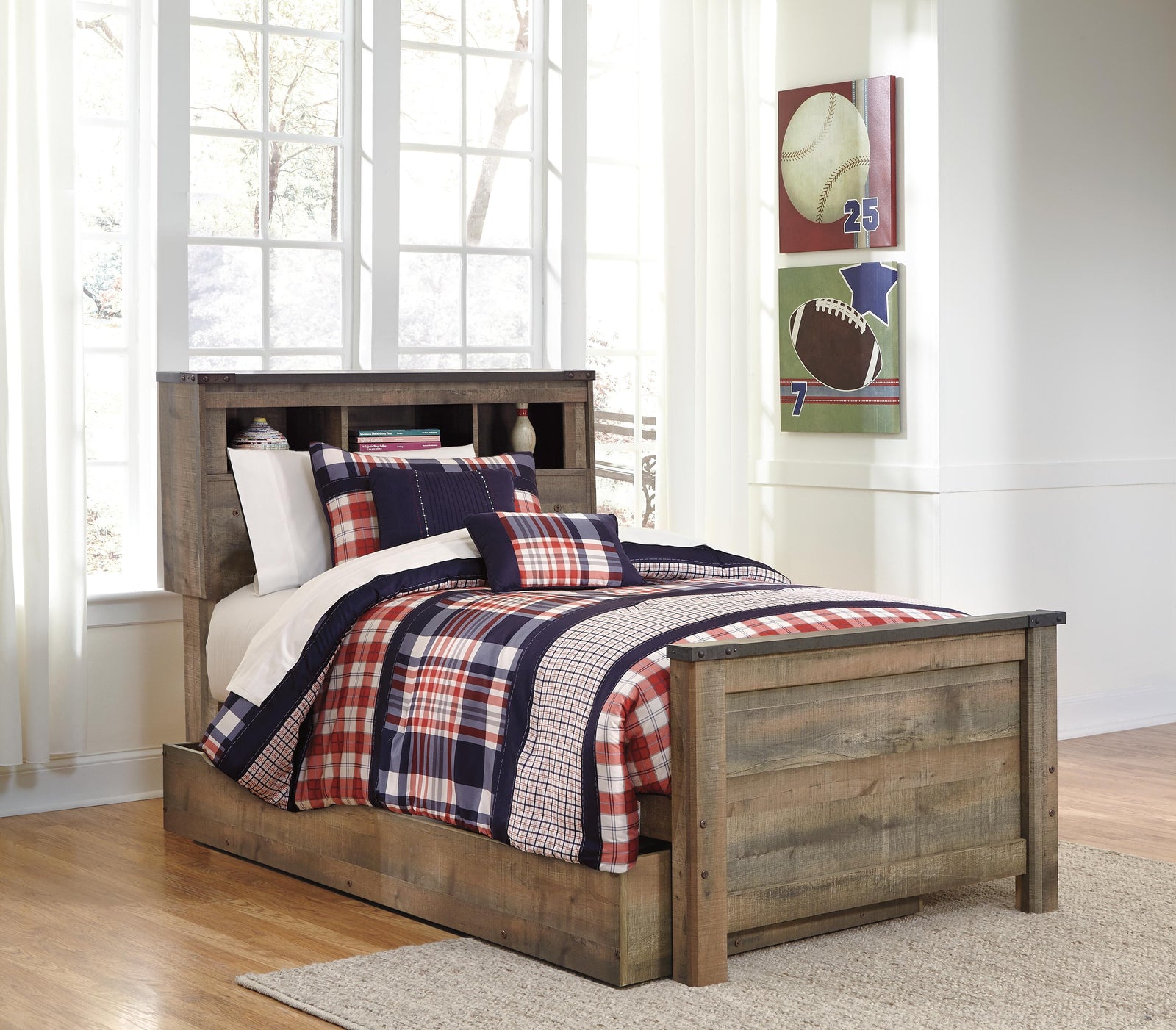 Trinell Bookcase Bed with 1 Large Storage Drawer (Youth) - Brown (B446-SI) - Image 3