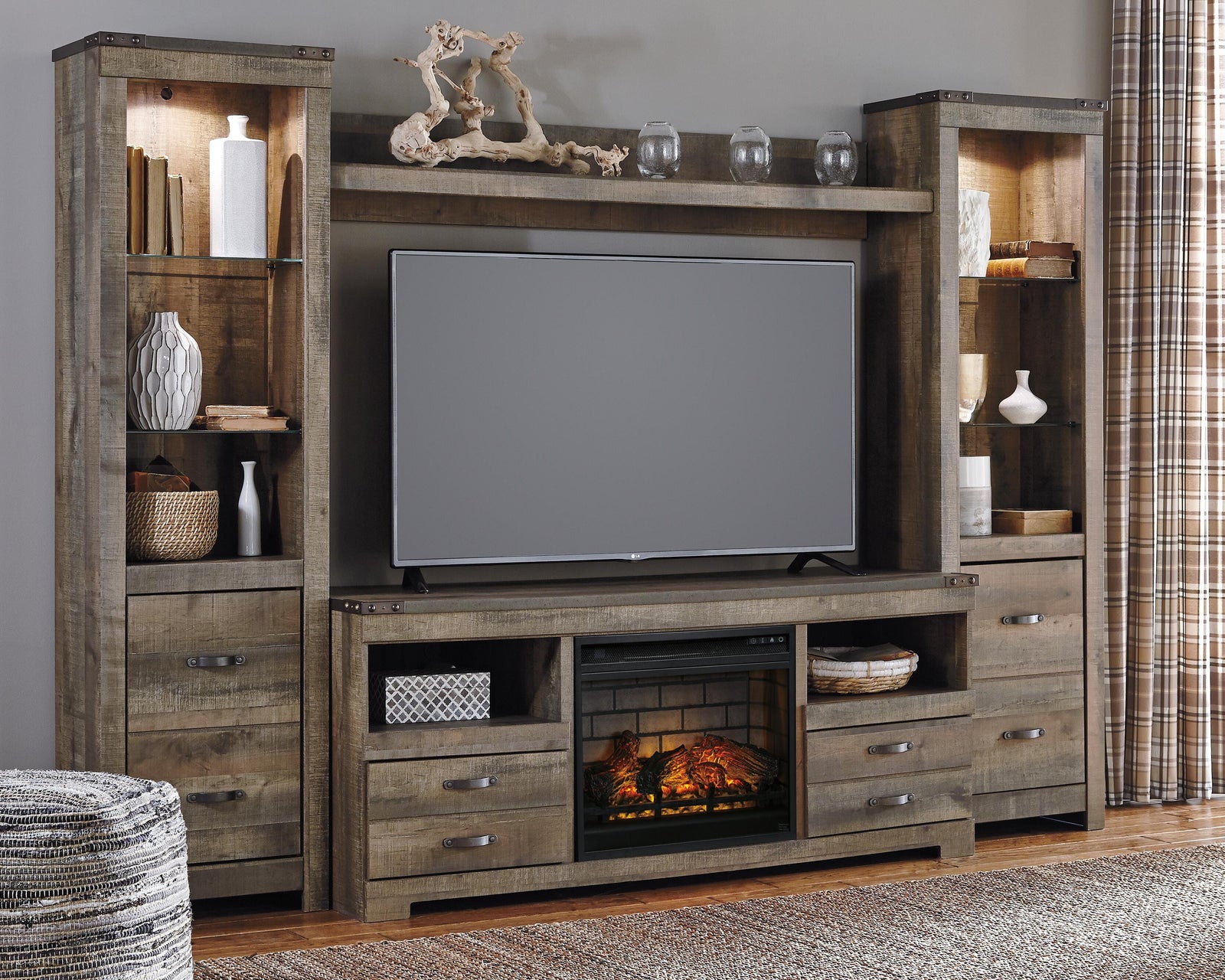 Trinell 4-Piece Entertainment Center with Electric Fireplace (W446-SI) - Image 2