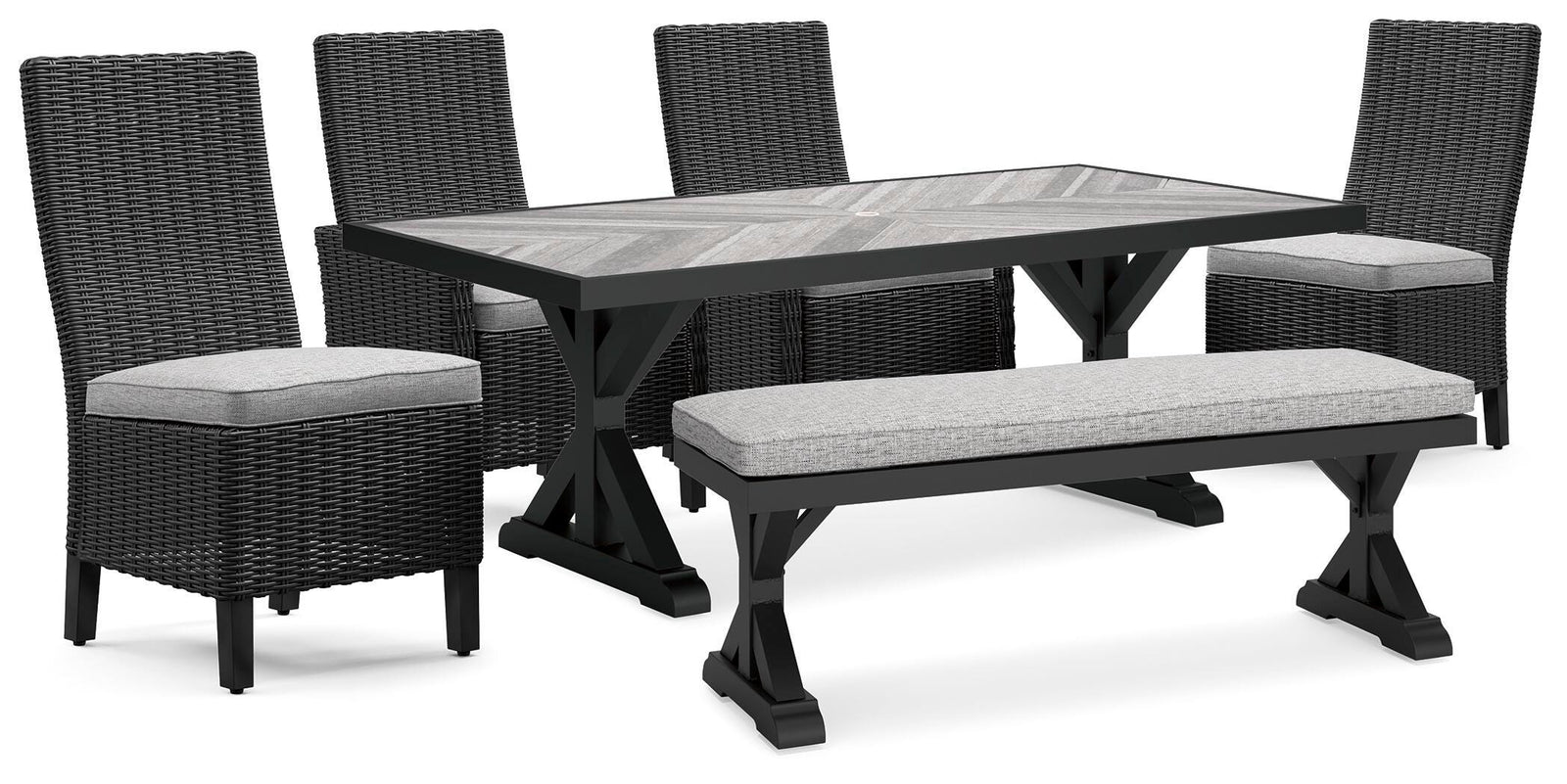 Beachcroft Outdoor Dining Table, 4 Chairs and Bench (P792-SI)