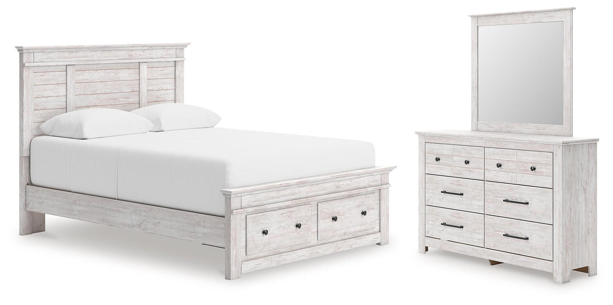 Makidern Queen Panel Storage Bed, Dresser and Mirror (PCB1171-SI)