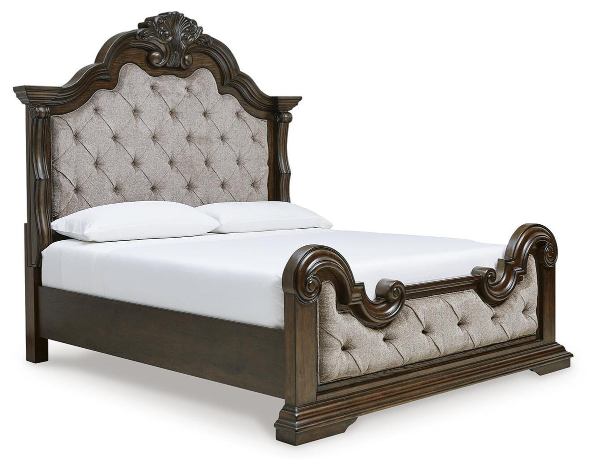 Maylee Upholstered Bed, Dresser and Mirror - Dark Brown  (B947-SI) - Image 4