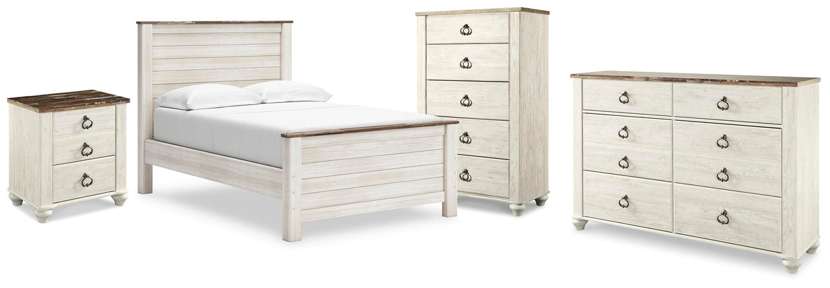 Willowton Panel Bed, Dresser, Chest and Nightstand (B267-SI)