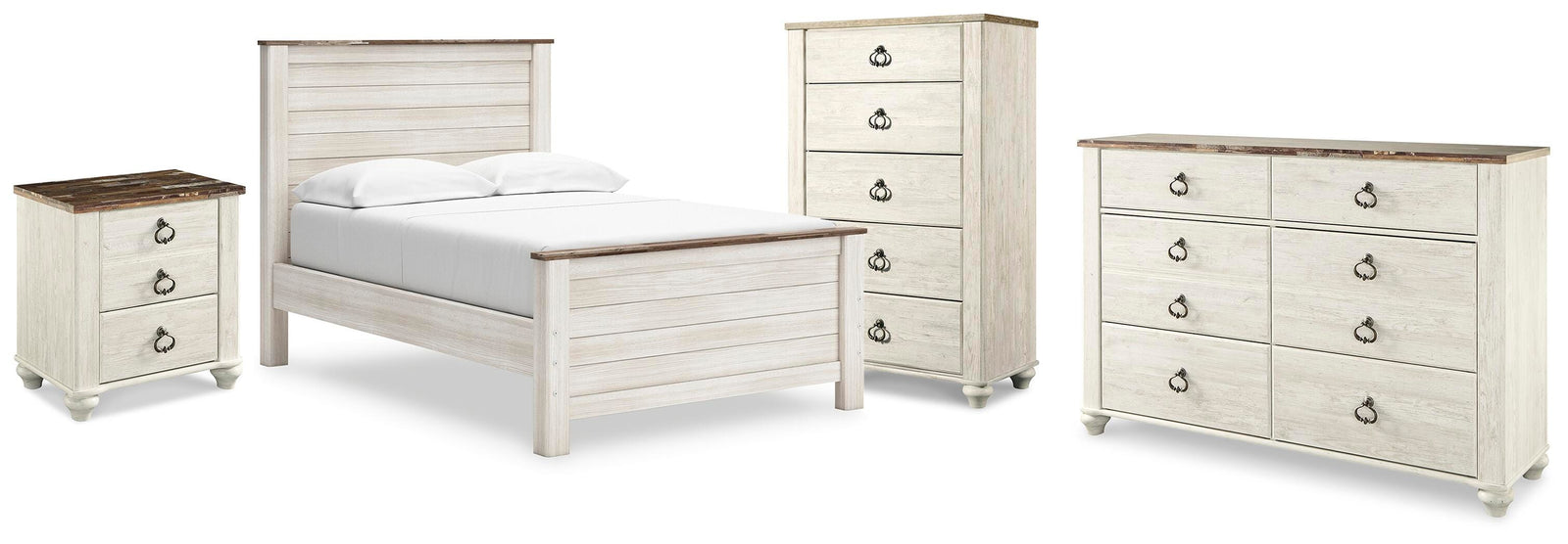 Willowton Panel Bed, Dresser, Chest and Nightstand (B267-SI)