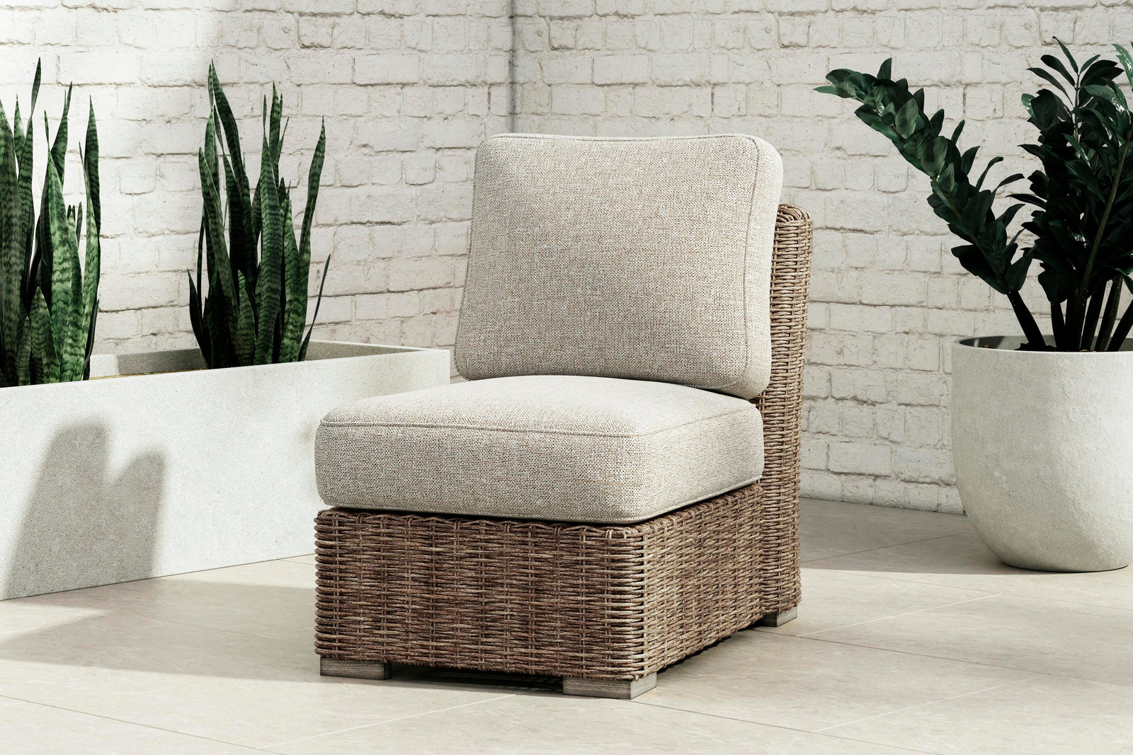 Beachcroft 4-Piece Outdoor Sectional, 2 Arm Chairs, Lounge Chair and Bench (P791-SI) - Image 22