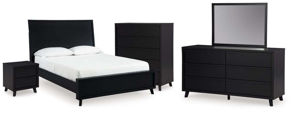 Danziar Bed, Dresser, Mirror, Chest and Nightstand - Black  (B1013-SI)