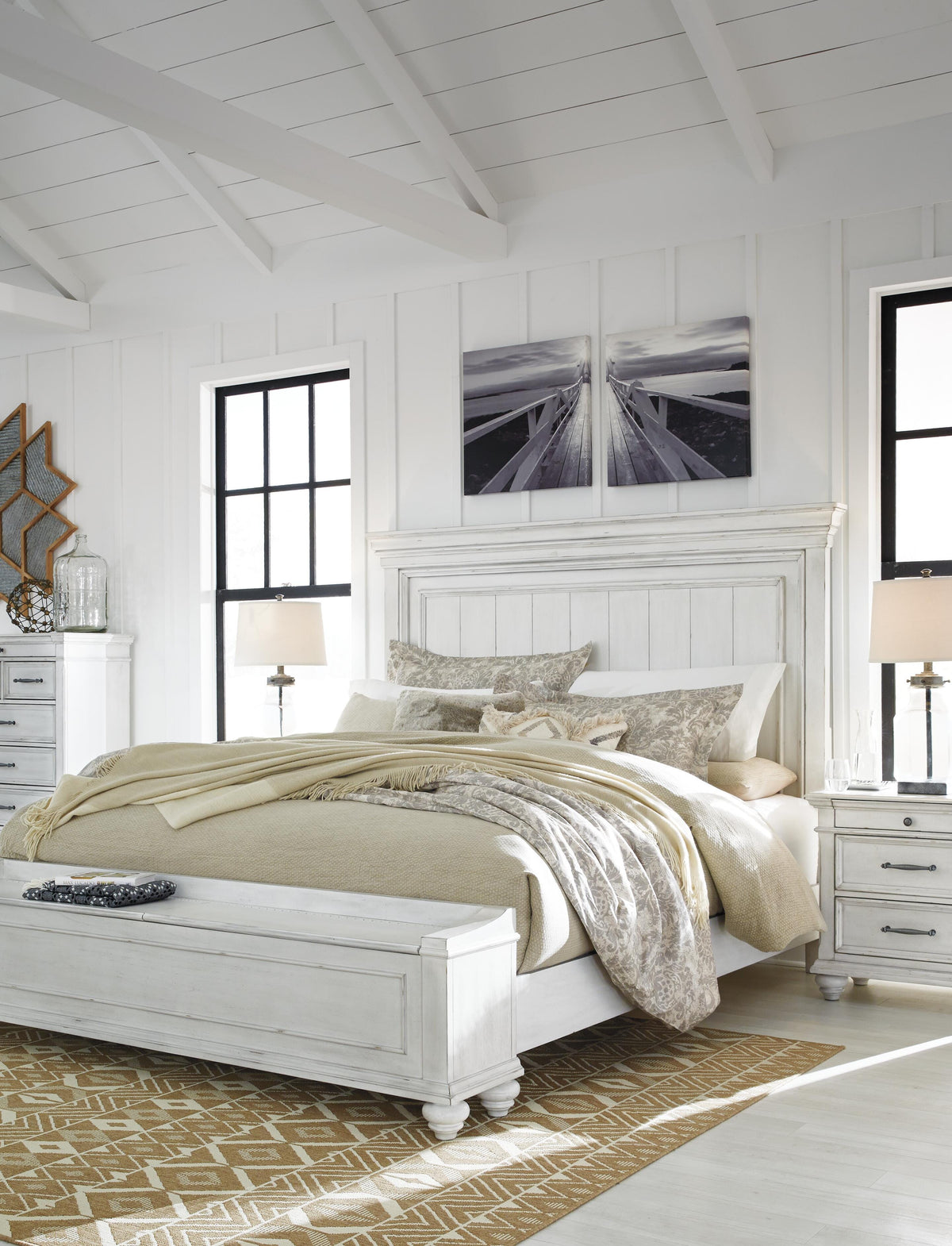 Kanwyn Panel Bed with Storage Bench - Whitewash  (B777-SI) - Image 13