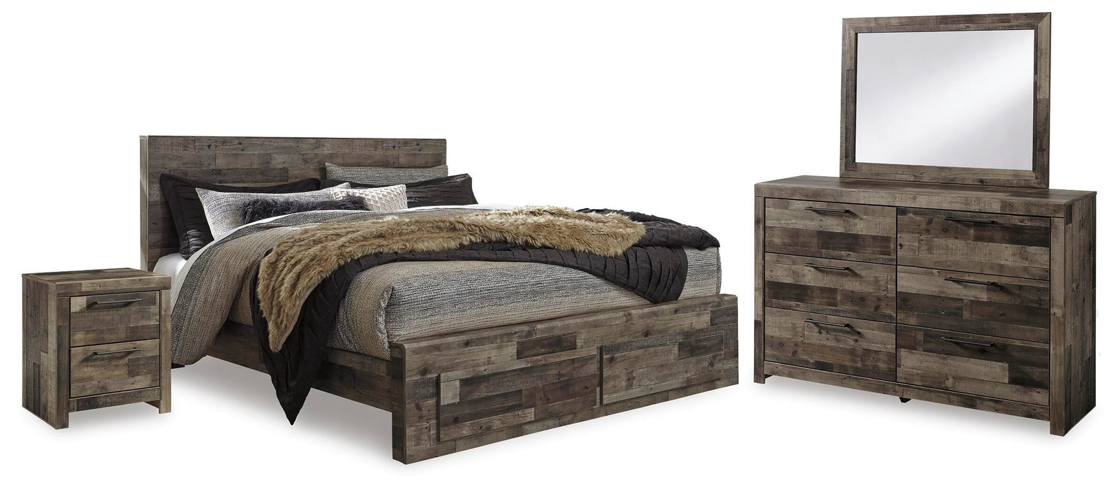 Derekson Panel Storage Bed, Dresser, Mirror, Chest and 2 Nightstands - Multi Gray  (B200-SI) - Image 2