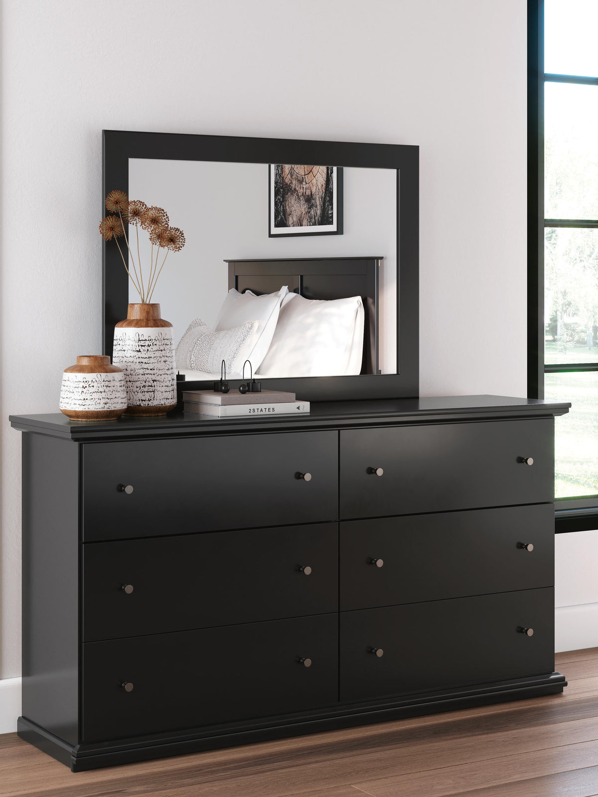 Maribel Panel Bed, Dresser and Mirror - Black  (B138-SI) - Image 16