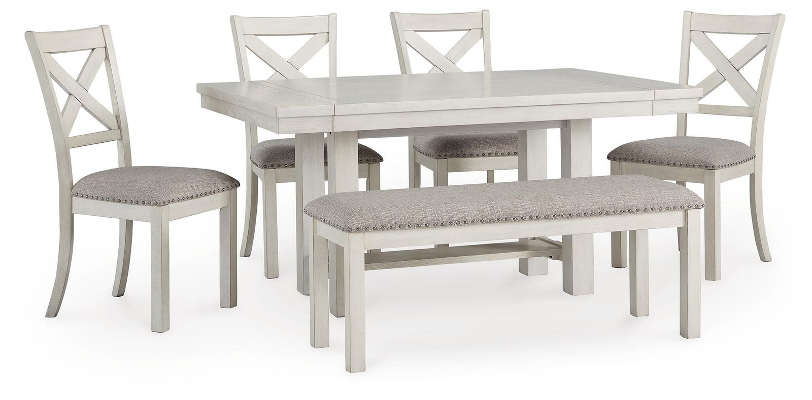 Robbinsdale Dining Table, 4 Chairs and Bench (D642-SI)