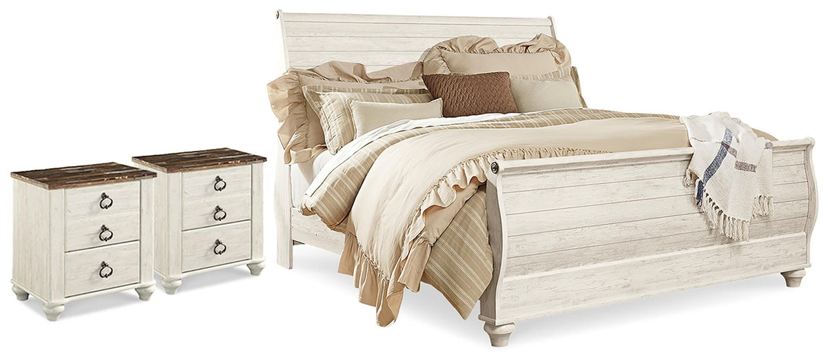 Willowton Sleigh Bed and 2 Nightstands (B267-SI)
