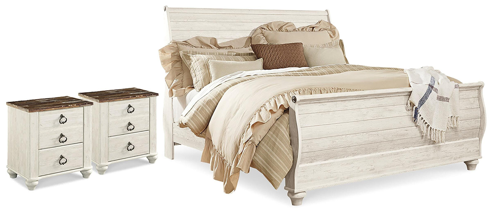 Willowton Sleigh Bed and 2 Nightstands (B267-SI)