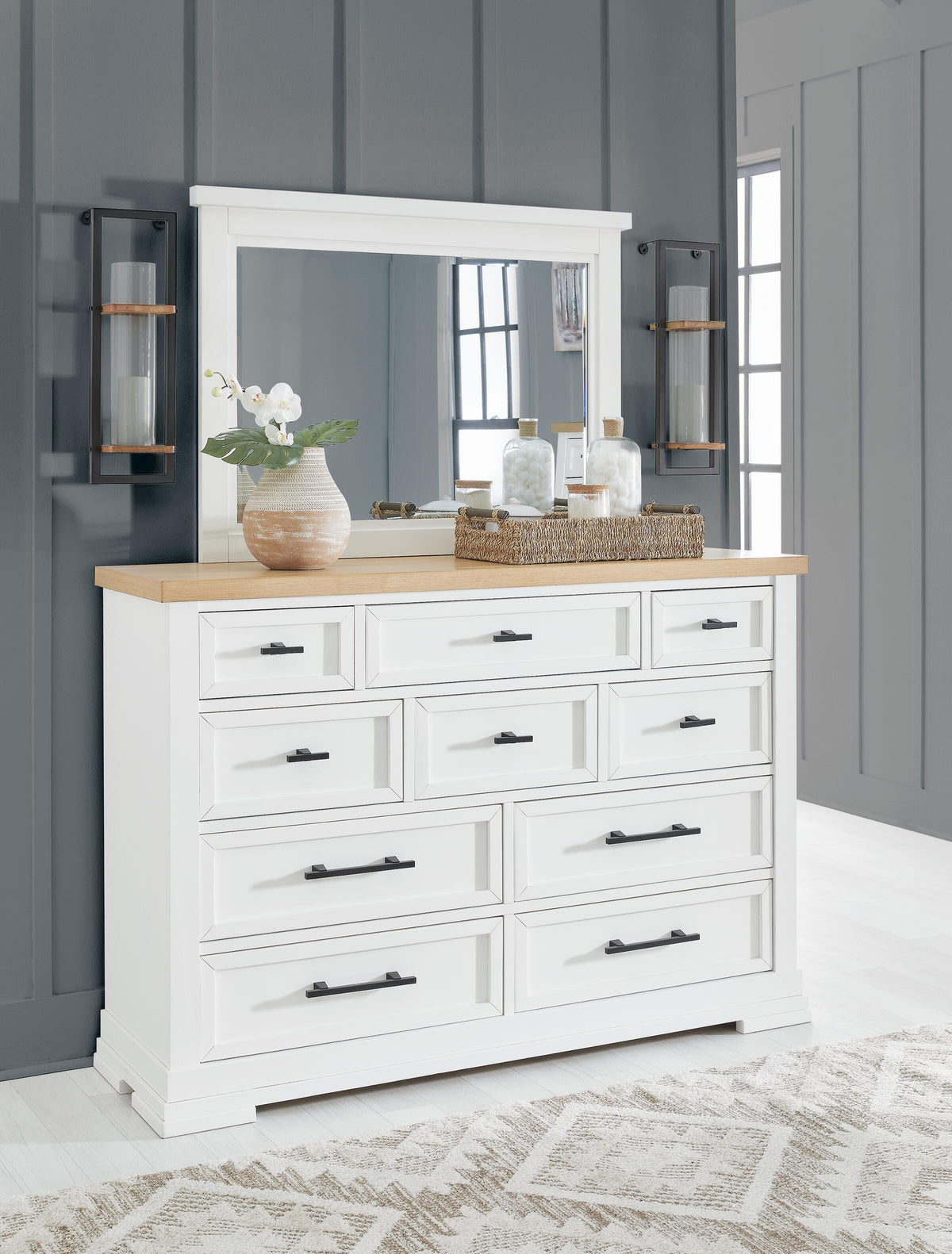 Ashbryn Dresser and Mirror - White/Natural  (B844-SI) - Image 8