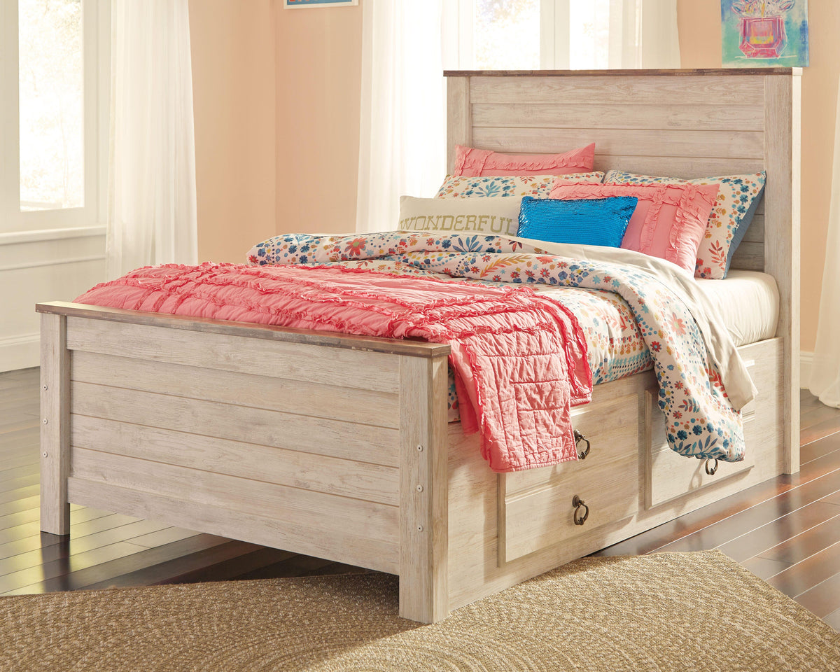 Willowton Panel Bed with Storage and Nightstand - Whitewash  (B267-SI) - Image 4