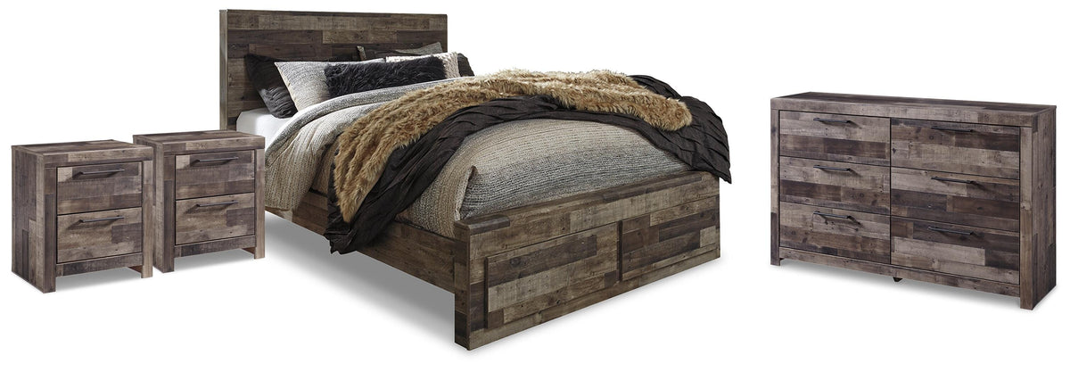 Derekson Panel Storage Bed, Dresser and 2 Nightstands - Multi Gray  (B200-SI)