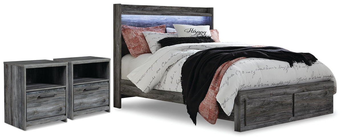 Baystorm Panel Storage Bed and 2 Nightstands - Gray  (B221-SI)