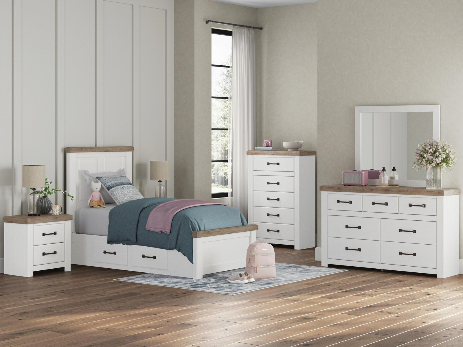 Savonport Panel Bed with Storage (Youth) - White/Brown  (B4615-SI) - Image 11