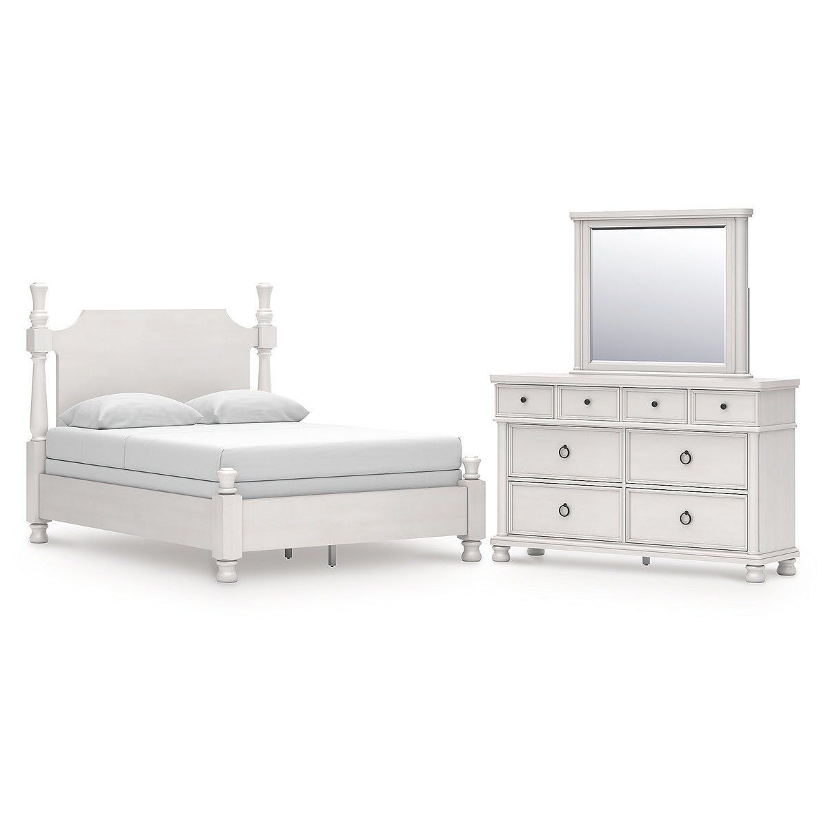 Rowlenstown Queen Poster Bed, Dresser and Mirror (PCB823-SI)