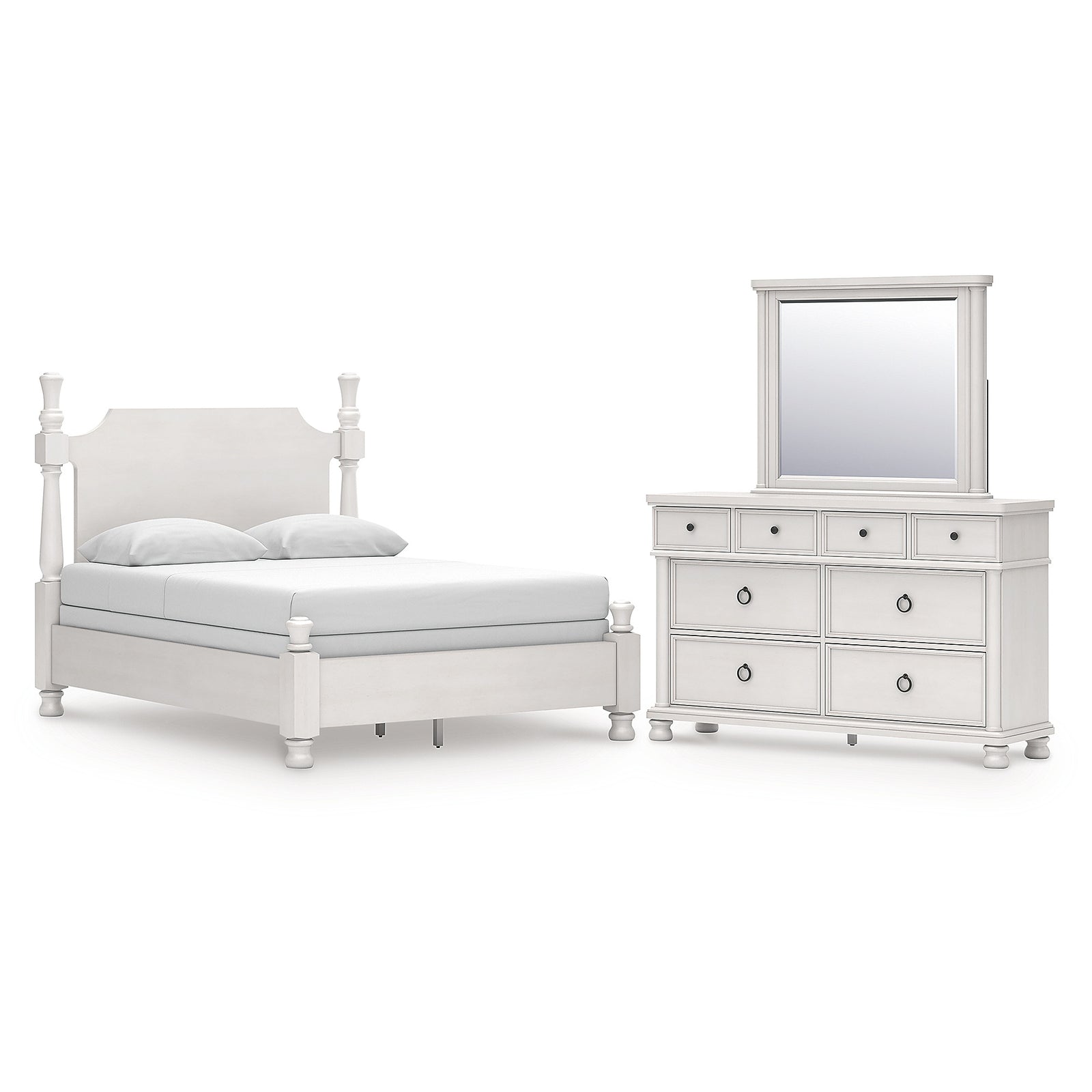 Rowlenstown Queen Poster Bed, Dresser and Mirror (PCB823-SI)