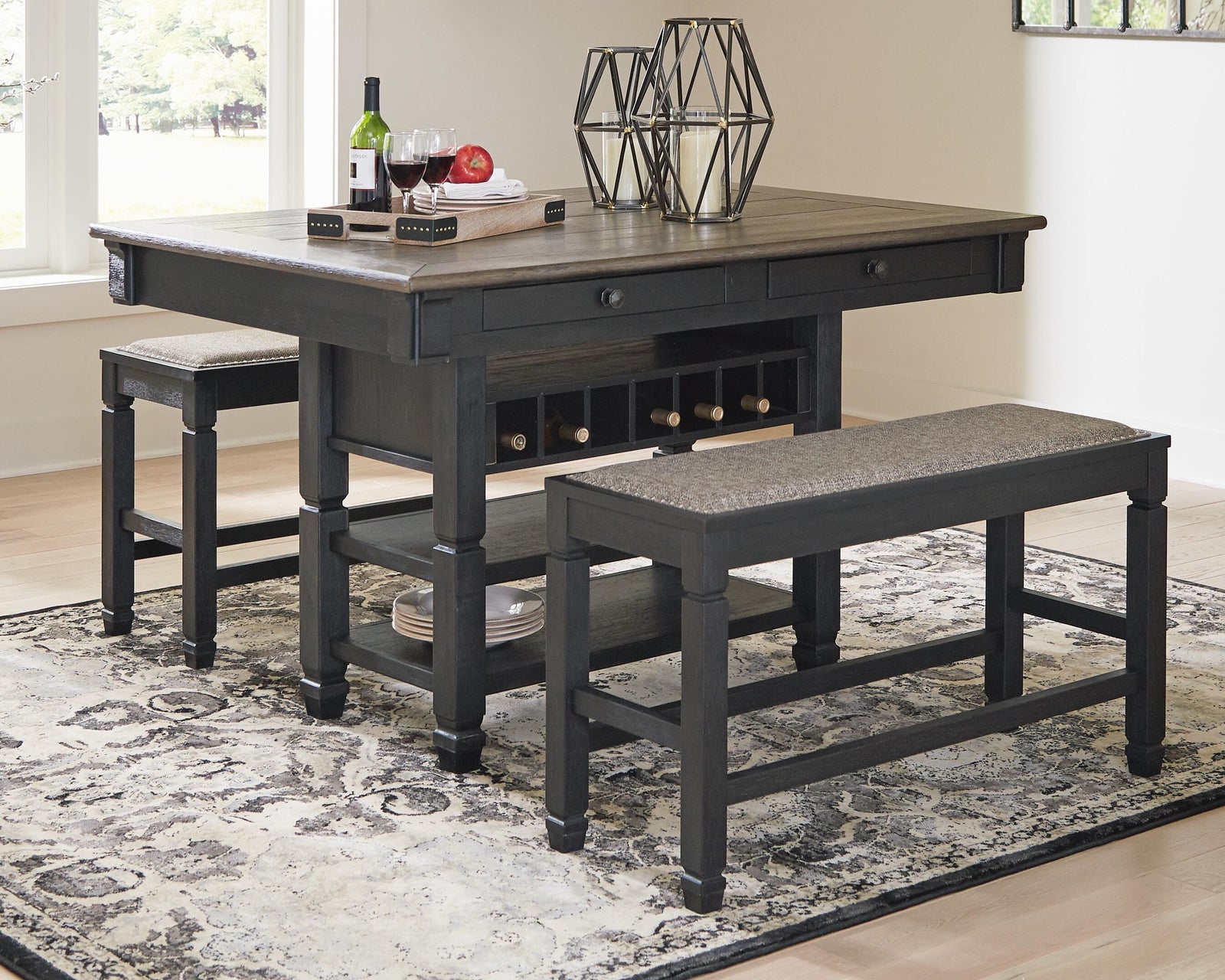 Tyler Creek Counter Height Table with 4 Barstools, Server and Display Cabinet (D736-SI) - Image 12