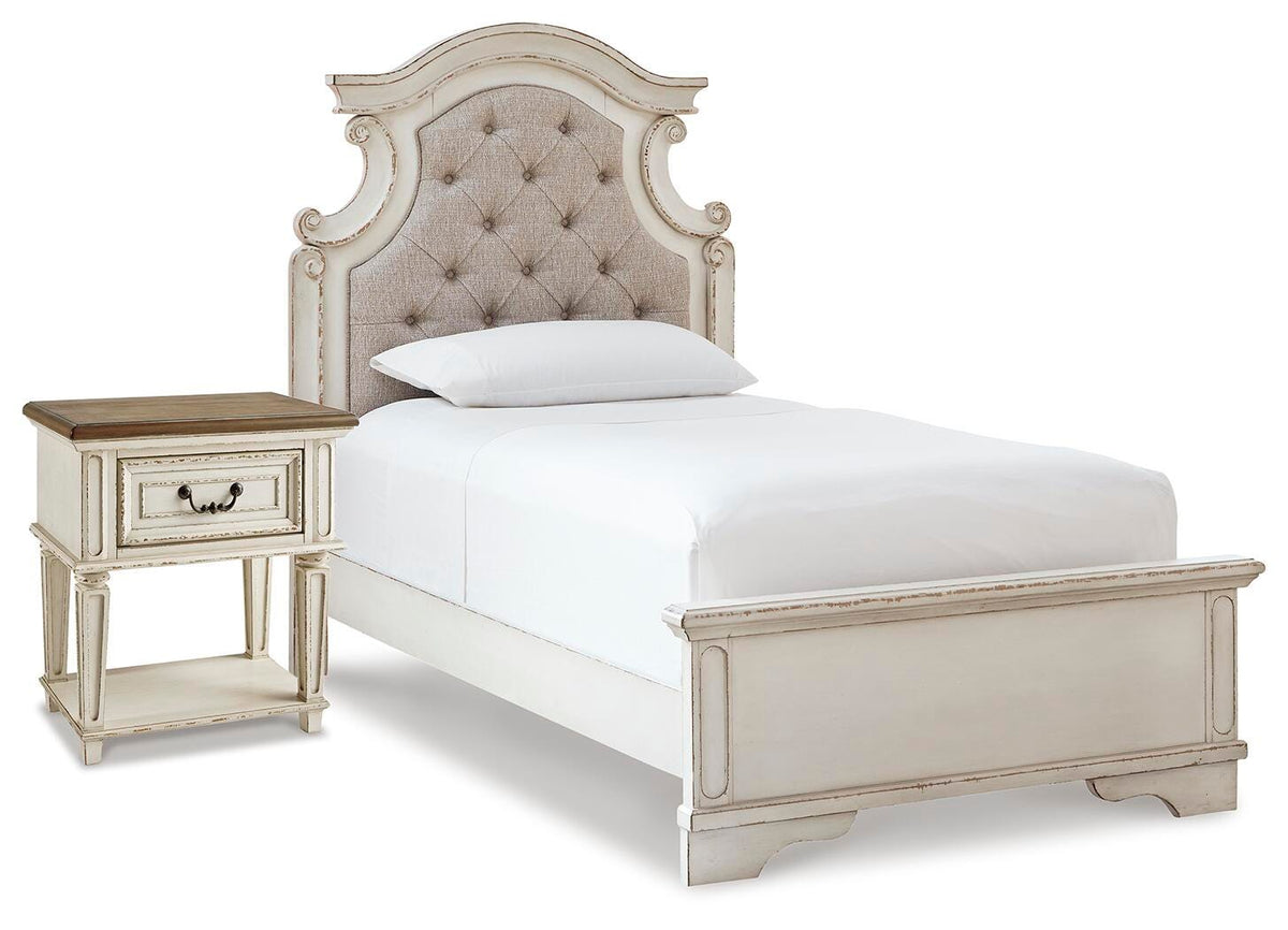 Realyn Upholstered Panel Bed and Nightstand - Two-tone  (B743-SI)