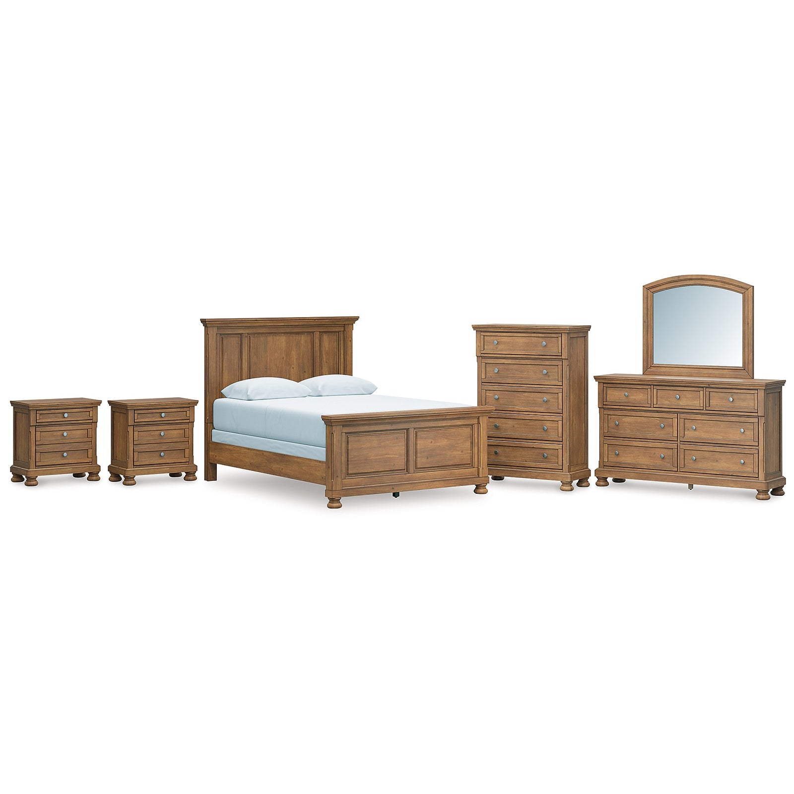 Feddinger Queen Panel Bed, Dresser, Mirror, Chest and 2 Nightstands (PCB779-SI) - Image 2
