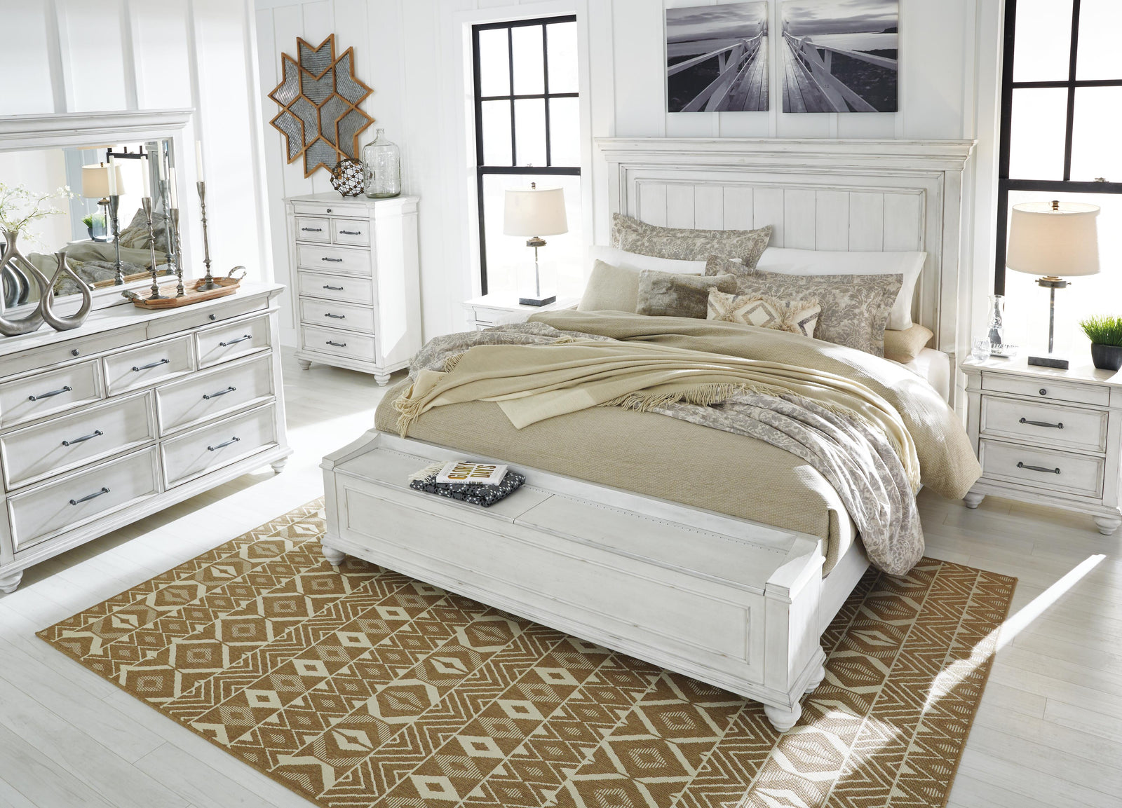 Kanwyn Panel Bed with Storage Bench - Whitewash  (B777-SI) - Image 12