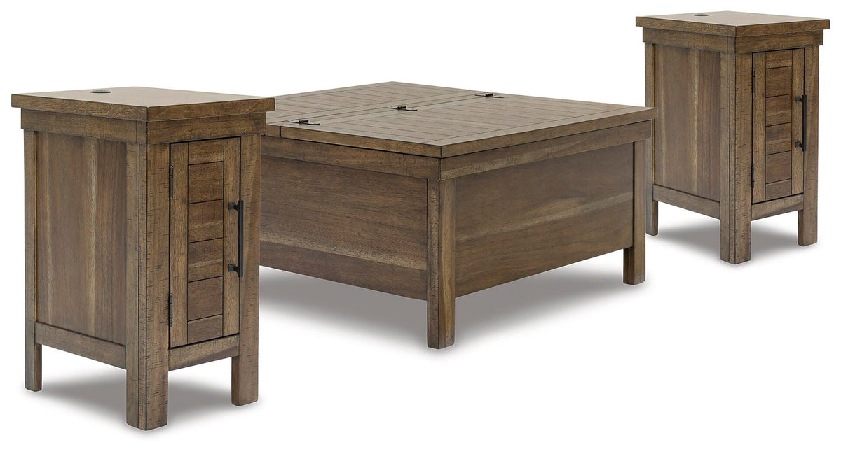 Moriville Lift-top Coffee Table and 2 Chairside End Tables - Grayish Brown  (T731-SI)