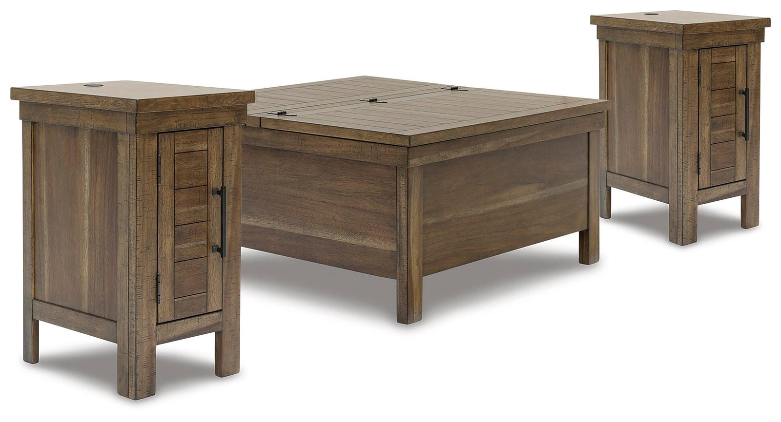 Moriville Lift-top Coffee Table and 2 Chairside End Tables - Grayish Brown  (T731-SI) - Image 2