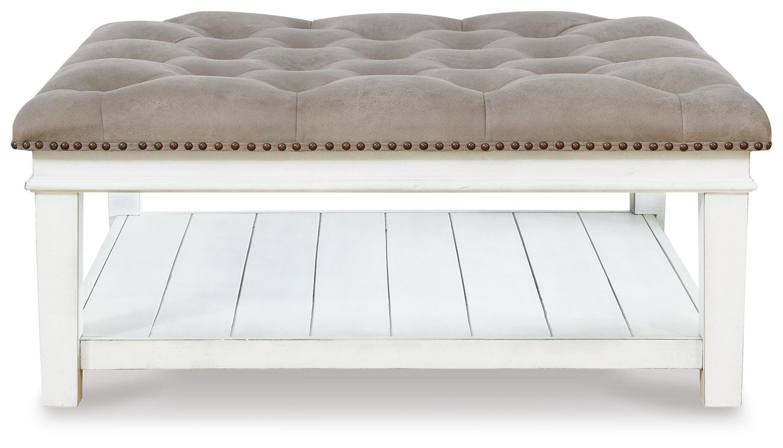 Kanwyn Upholstered Ottoman Coffee Table - Grayish Brown/White  (T937-SI) - Image 3