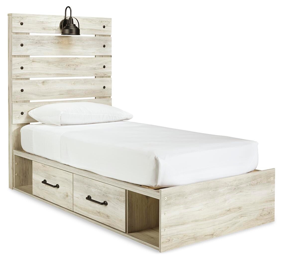 Cambeck Panel Bed with 2 Storage Drawers (Youth) - Whitewash  (B192-SI)