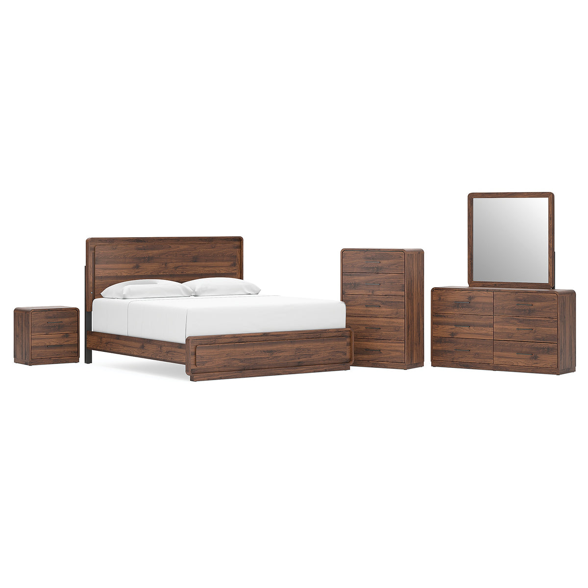 Fortlorn Queen Panel Bed, Dresser, Mirror, 2 Chests and 2 Nightstands (PCB386-SI)