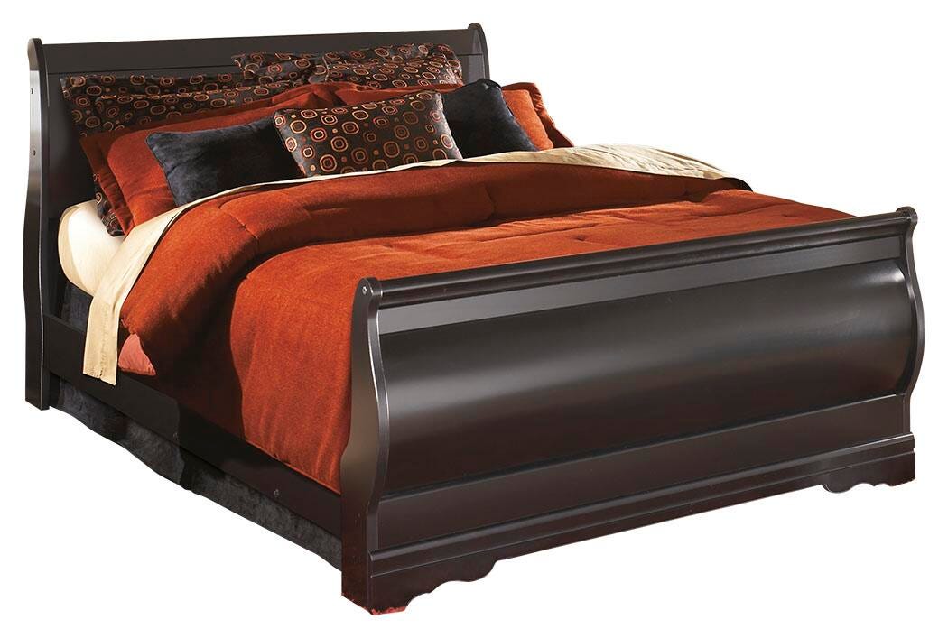 Huey Vineyard Sleigh Bed with Mirrored Dresser and 2 Nightstands - Black  (B128-SI) - Image 4