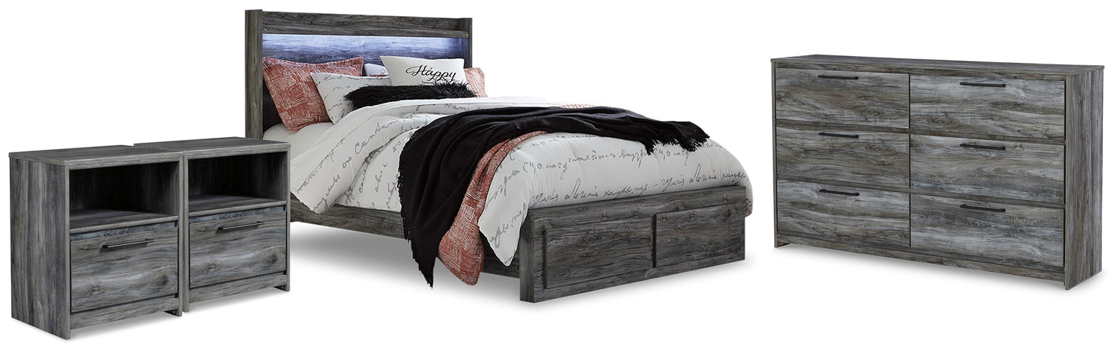 Baystorm Panel Storage Bed, Dresser and 2 Nightstands - Gray  (B221-SI)