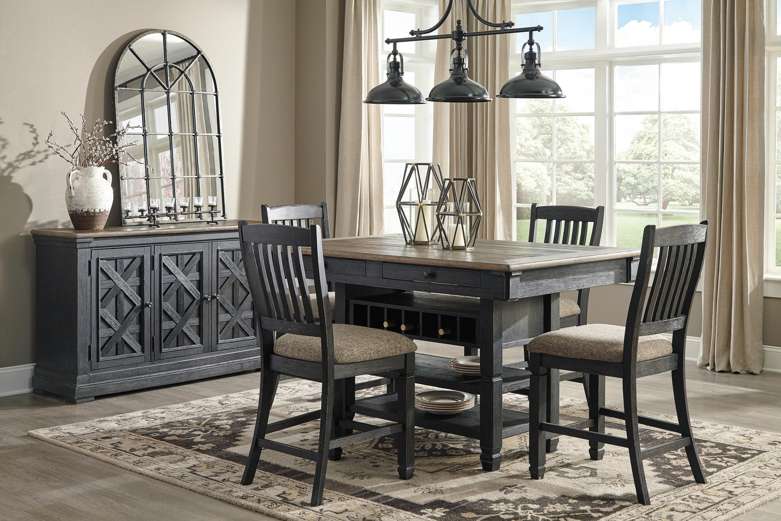 Tyler Creek Counter Height Dining Table and 4 Barstools with Server (D736-SI) - Image 14